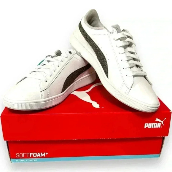 NWT Puma VIKKY V2 METALLIC SHOES With Box White and Silver Women’s size 7.5 - Picture 5 of 10